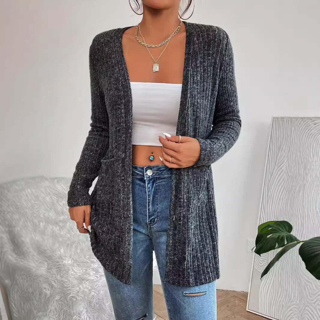 Damen Strickjacke mit vertikalem Rippmuster und praktischen Taschen Drune