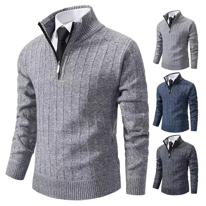 Herren modischer Strickpullover mit Reißverschluss und hohem Kragen Drune