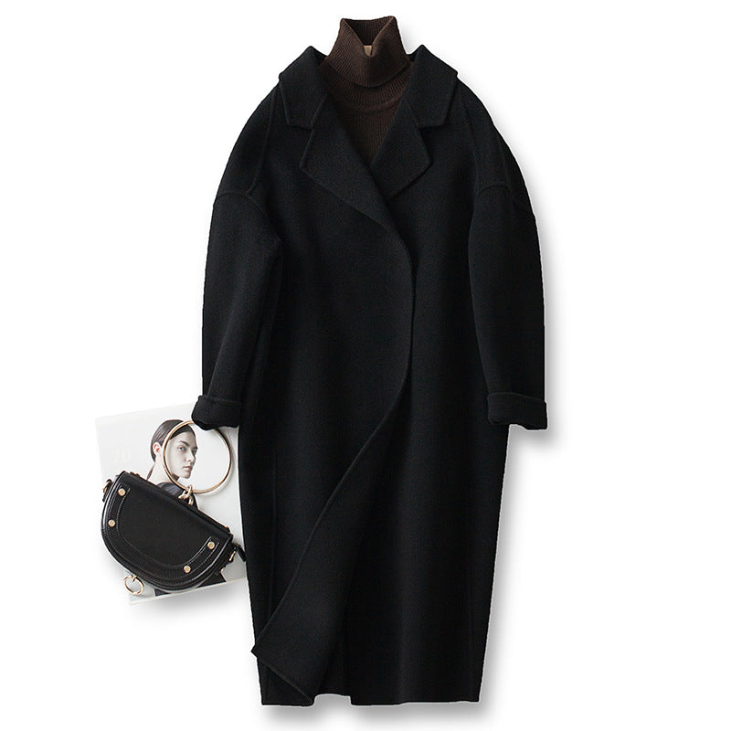 Damen Eleganter Wollmantel mit Abnehmbarer Kapuze Drune