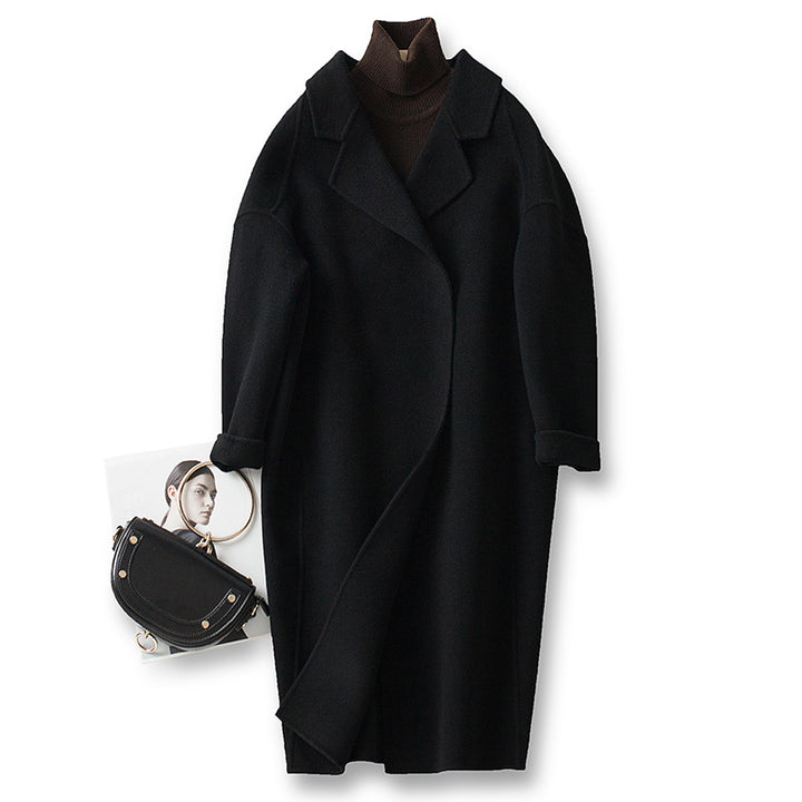 Damen Eleganter Wollmantel mit Abnehmbarer Kapuze Drune