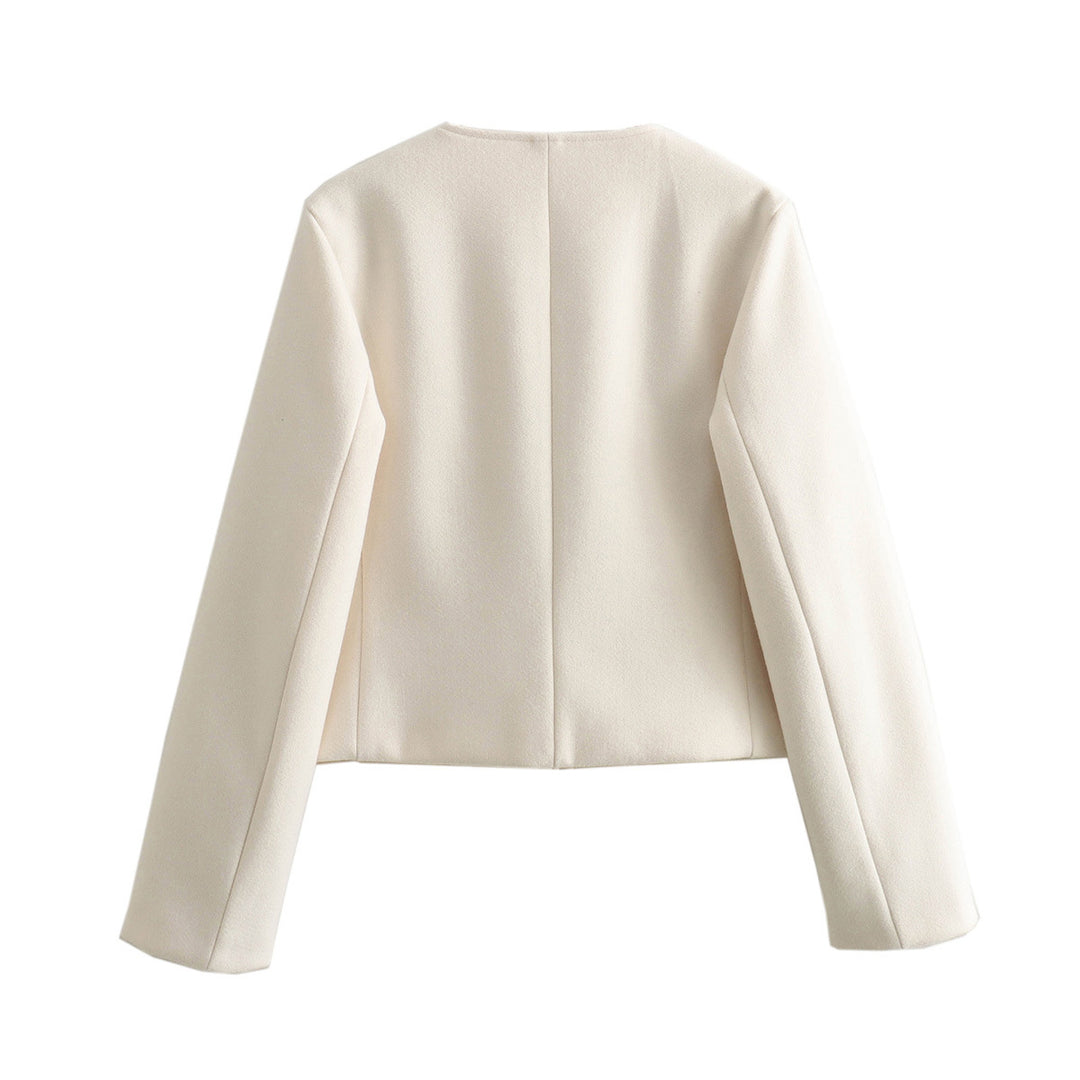 Damen nan kurz geschnittene Wolloptik-Jacke mit Rundhalsausschnitt und dekorativer Metallknopfleiste Drune