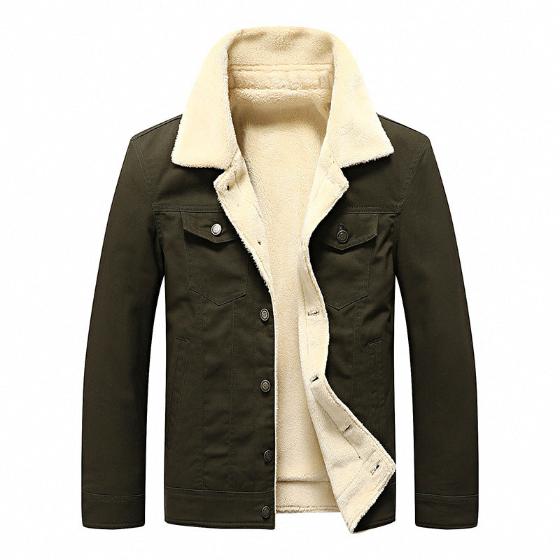 Herren Thermo-gefütterte Truckerjacke aus Baumwollcanvas mit komplettem Sherpa‑Innenfutter Drune