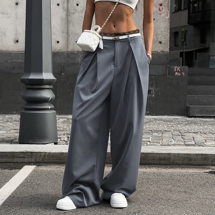 Damen weite Palazzo-Hose mit eleganten Falten und hohem Taillenbund Drune