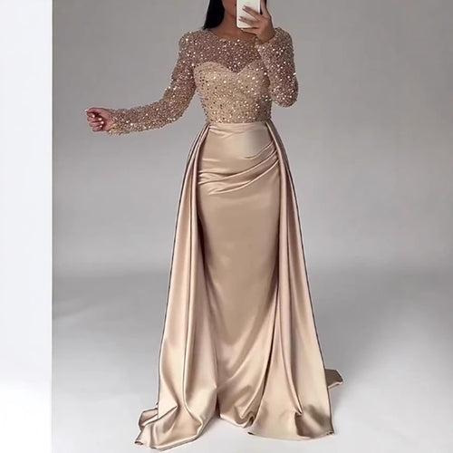 Damen Glamouröses Abendkleid mit funkelnden Perlen und fließendem Rock Drune