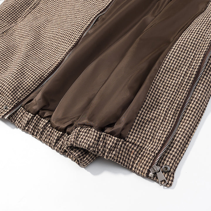 Damen nan leichte Hahnentritt-Übergangsjacke mit hohem Stehkragen, elastischem Saum und verdecktem Reißverschluss Drune