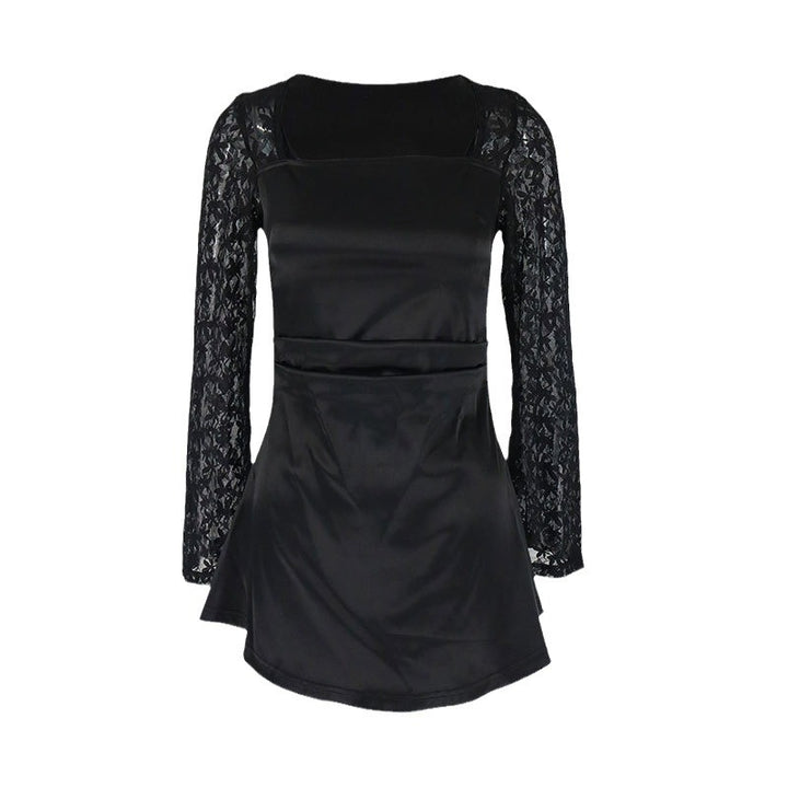 Damen Elegantes Kleid mit Spitzenärmel und fließendem Rock Drune
