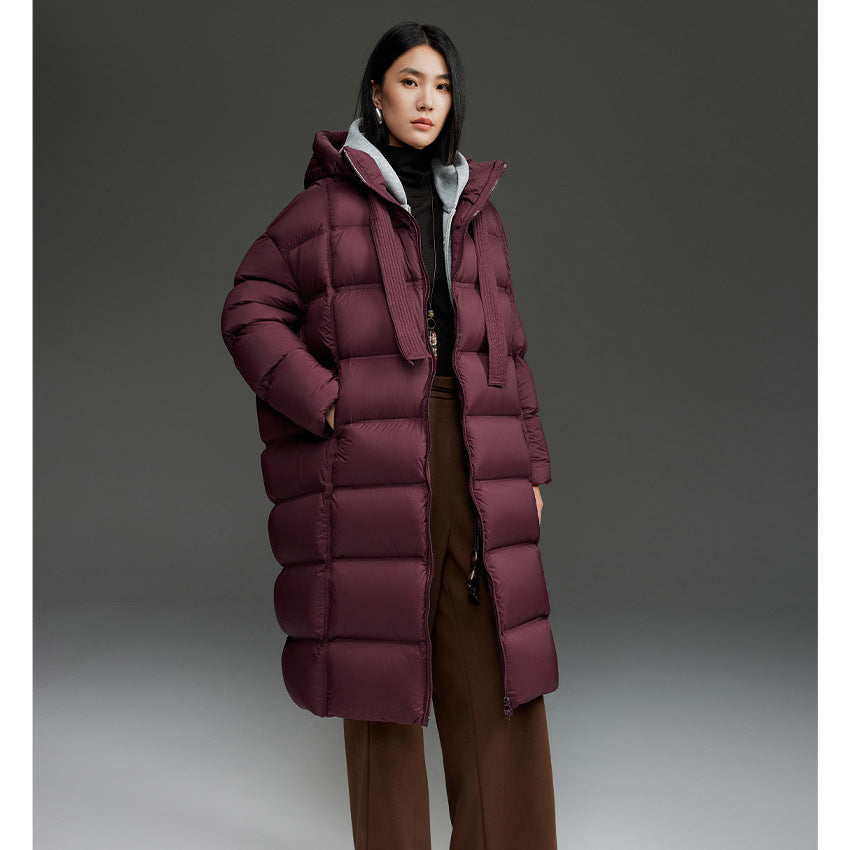 Damen Oversized Stepp-Daunenmantel mit Kapuze und verlängerter Silhouette Drune