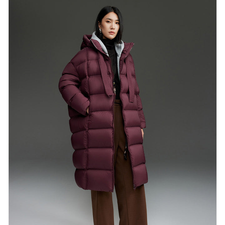 Damen Oversized Stepp-Daunenmantel mit Kapuze und verlängerter Silhouette Drune