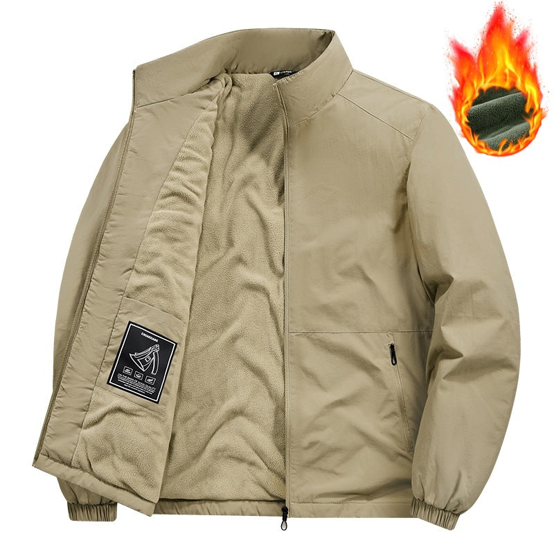 Herren Fleecegefütterte Windjacke mit Stehkragen, Thermofutter & verdeckten Reißverschlusstaschen Drune