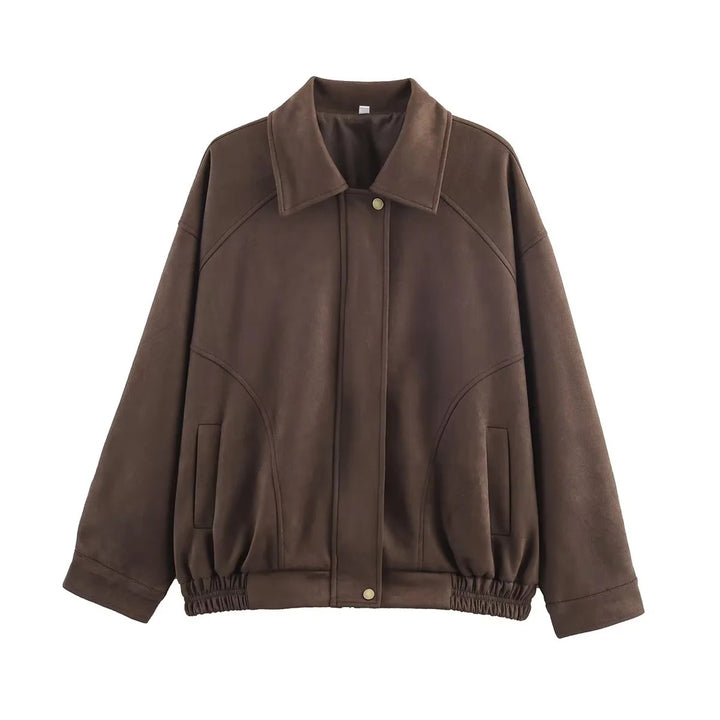 Damen modische Kunstlederjacke mit lässigem Schnitt und praktischen Taschen Drune