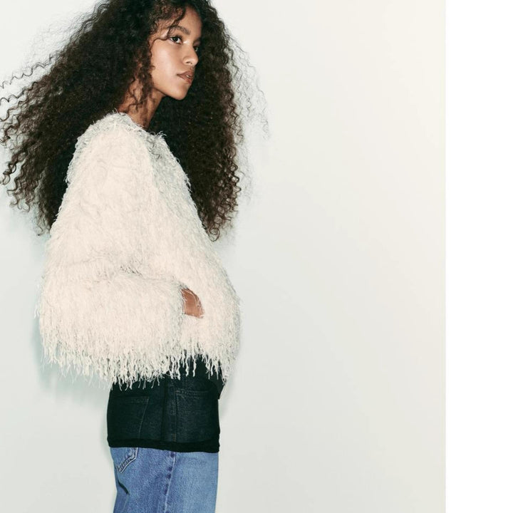Damen Flauschiger Fransen-Pullover im Boxy-Cut Drune