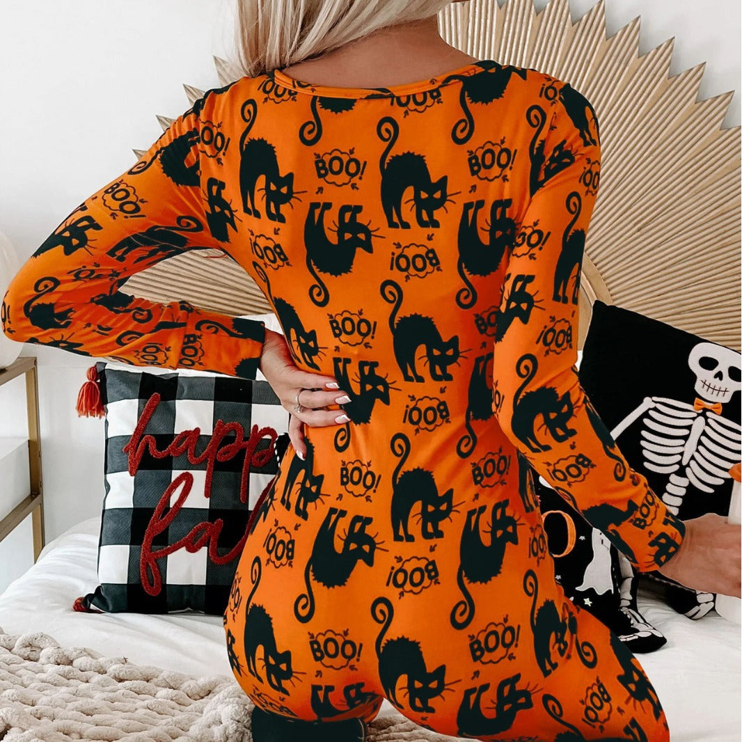 Damen Langarm Halloween-Themen Onesie Pyjama Set Drune