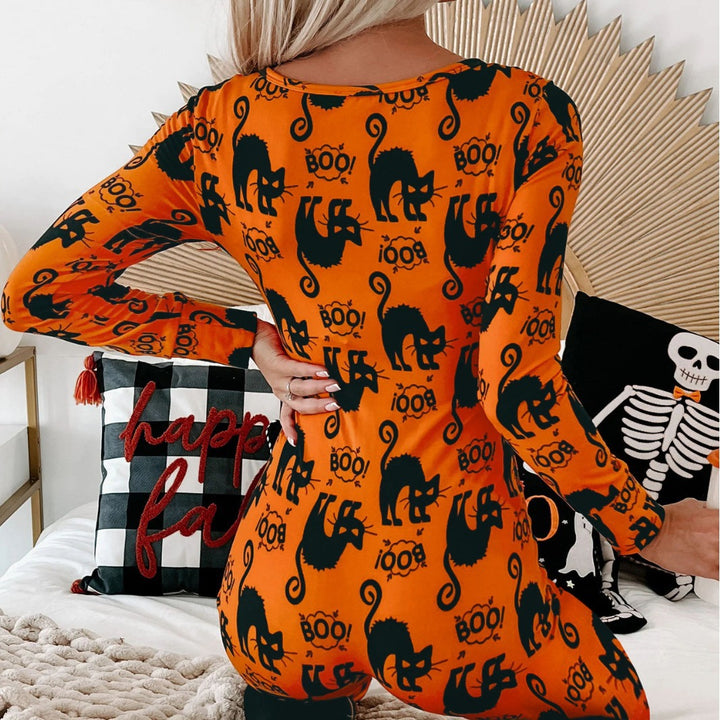 Damen Langarm Halloween-Themen Onesie Pyjama Set Drune