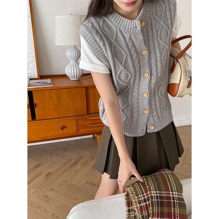 Damen Strickweste mit dekorativen Knopfdetails Drune