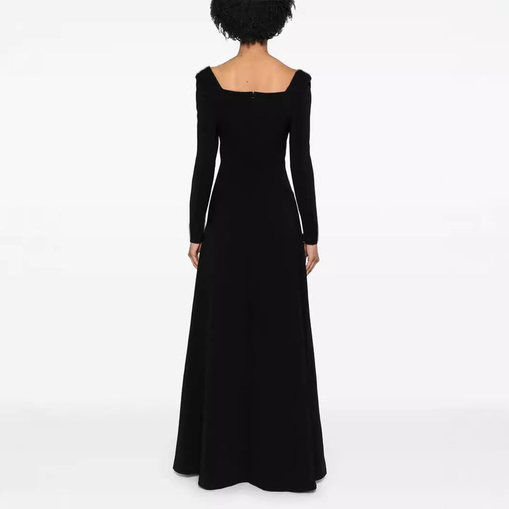Damen Maxilanges Abendkleid im minimalistischen A-Linien-Schnitt mit quadratischem Ausschnitt und langen Ärmeln Drune