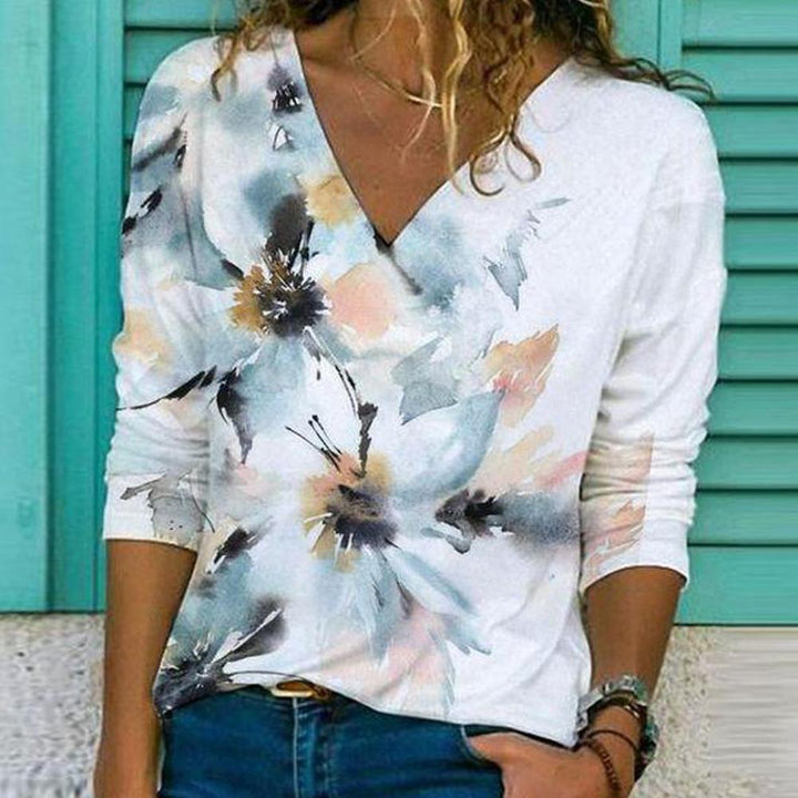 Damen V-Ausschnitt Pullover mit floralem Print Drune