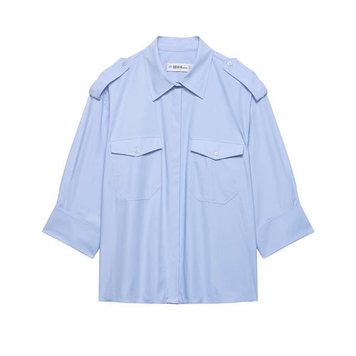 Damen Oversize-Hemdbluse im Utility‑Stil mit Epauletten und Pattentaschen Drune