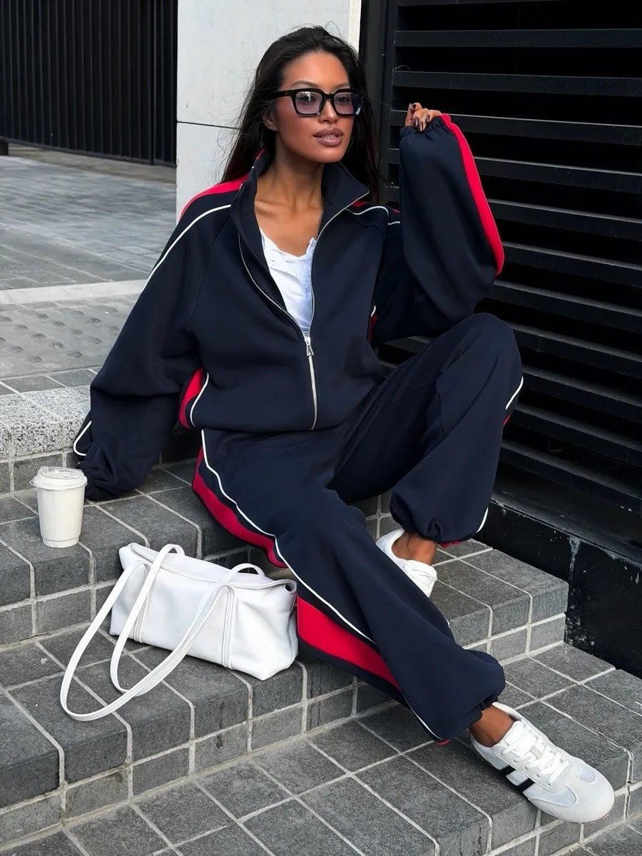 Damen Zweiteiliges Lounge-Sweatset mit seitlichem Kontraststreifen Drune