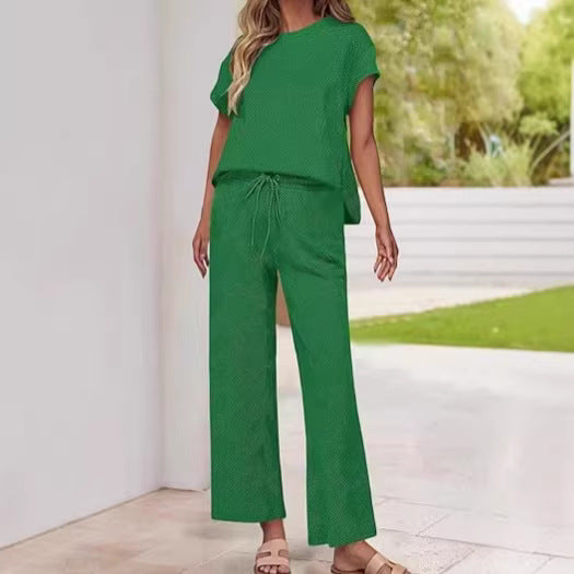 Damen lässiges Zweiteiler-Set mit hochgeschnittener Hose und lässigem Oberteil Drune