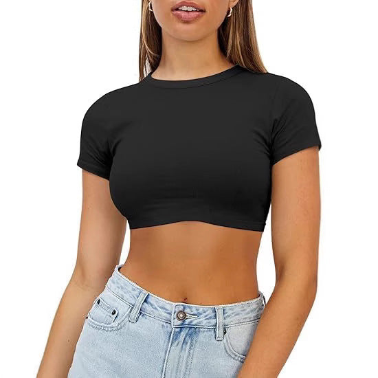 Damen kurzes, figurbetontes Crop-Top aus elastischem Material Drune