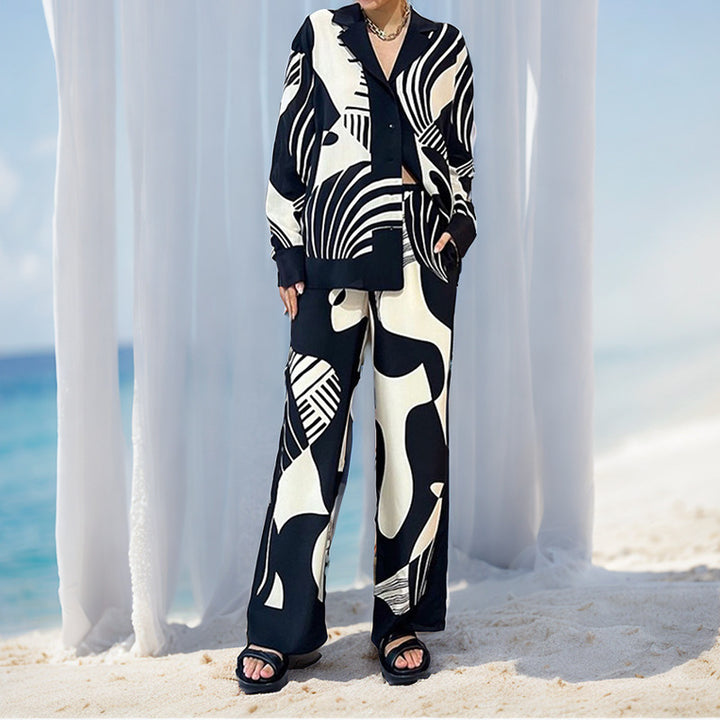 Damen Elegantes Lounge-Set mit artsy Motiv und weitem Schnitt Drune