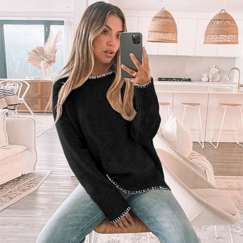 Damen Lässiger Strickpullover mit Rippdetails Drune