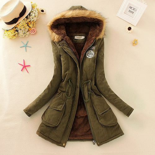 Damen nan gefütterter Parka mit Kunstfellkapuze, Teddyfutter und Taillen-Kordelzug Drune