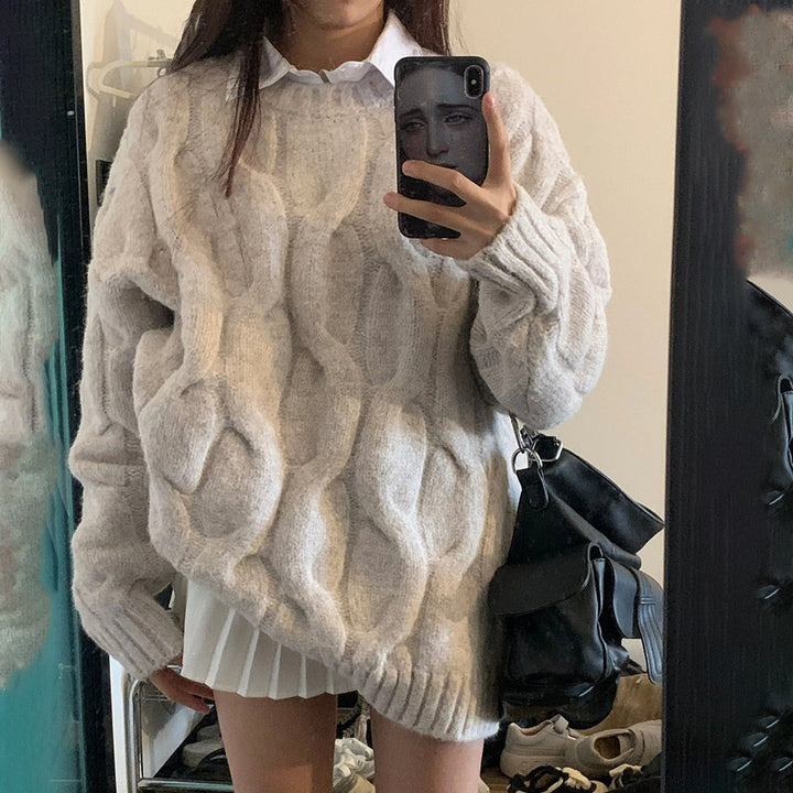 Damen Grobstrickpullover mit Zopf-Muster und lässigem Schnitt Drune