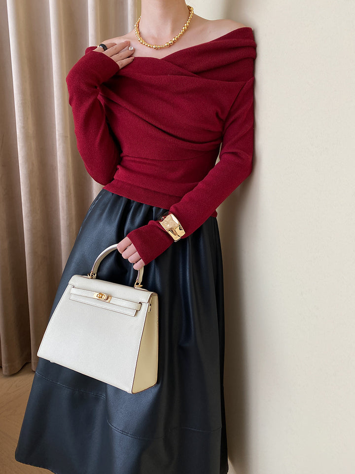 Damen Elegantes Oberteil mit asymmetrischem Kragen und gerafften Details Drune