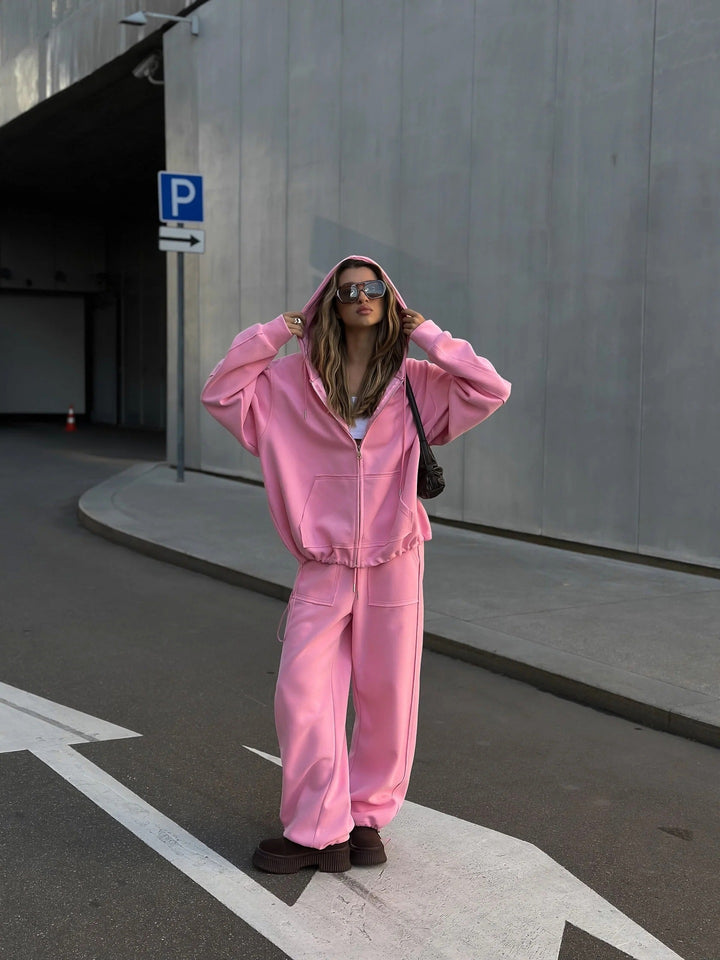 Damen nan oversized Kapuzenjacke mit Reißverschluss und Kängurutasche Drune