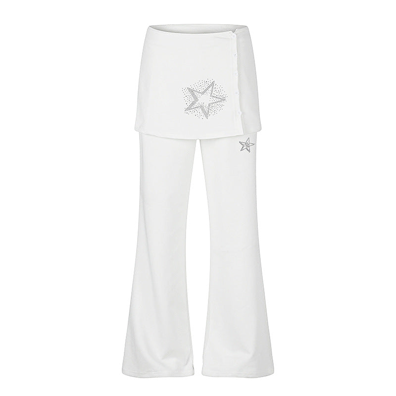 Damen Loungewear-Hose mit integriertem Minirock, weitem Bein und Stern-Strassapplikation Drune