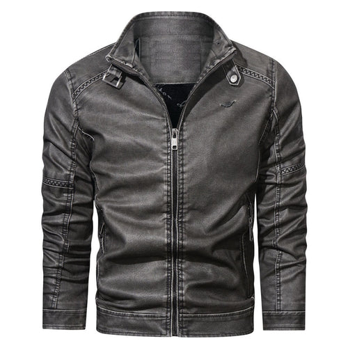 Herren Denim-Zipjacke im Vintage-Washed-Look mit Stehkragen und Ziernähten Drune