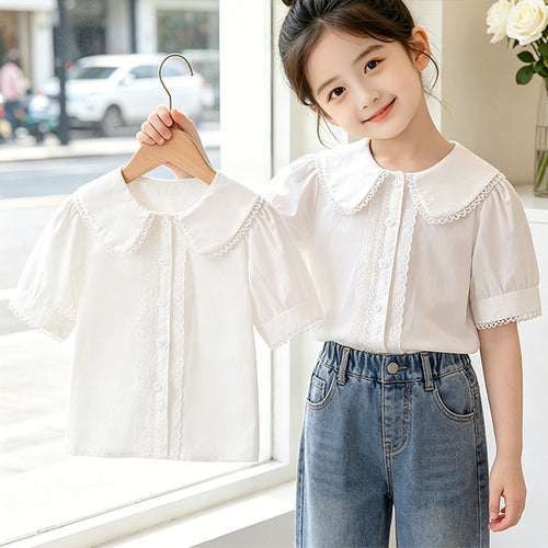 Mädchen Bluse mit elegantem Kragen und Spitzenverzierung Drune