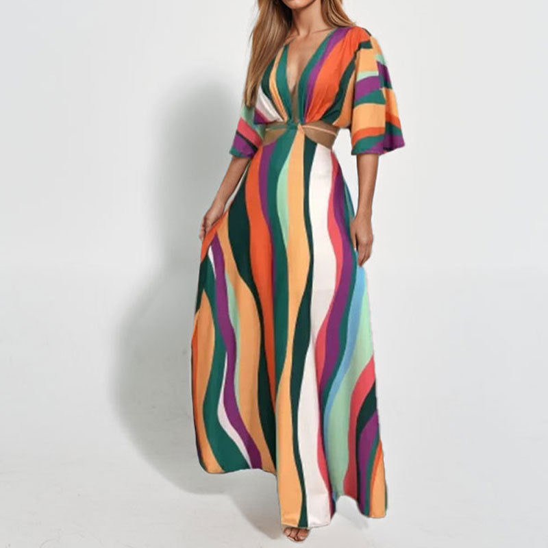 Damen Maxikleid mit eleganten Wellenmustern Drune