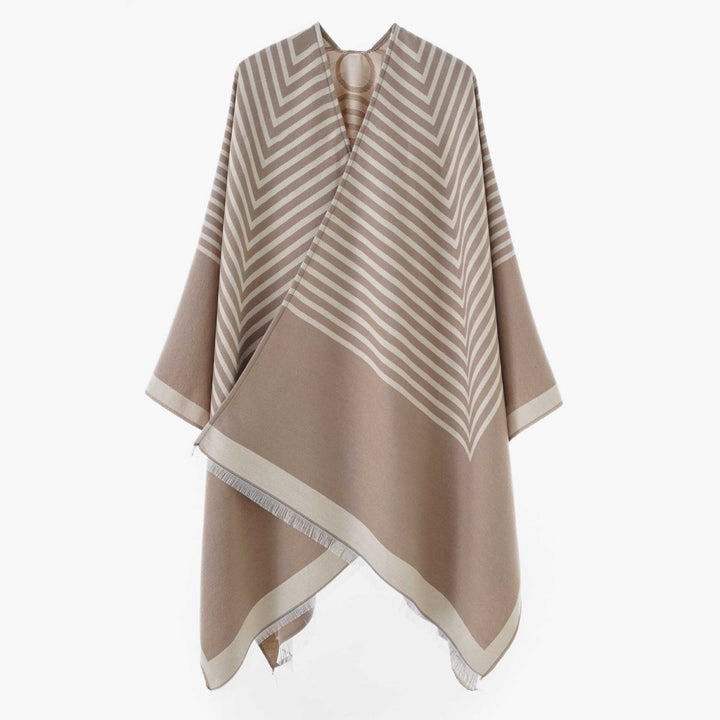 Damen Oversize-Poncho aus Wollmix im Chevron-Jacquard mit offenem V-Ausschnitt Drune