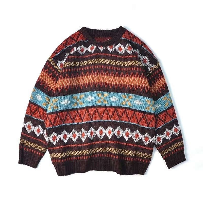 Damen Gemütlicher Grobstrickpullover mit grafischem Muster Drune