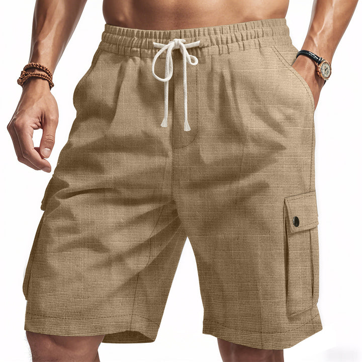 Herren nan utilitarische Cargo-Shorts mit Elastikbund, Tunnelzug und aufgesetzten Klappentaschen Drune