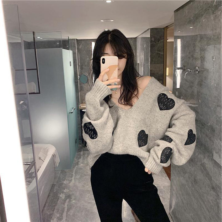 Damen kuscheliger Pullover mit herzförmigem Muster Drune