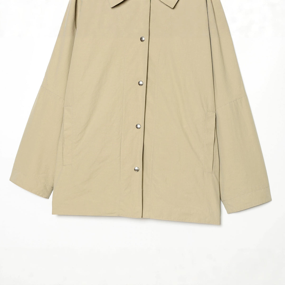 Damen nan kurzer wasserabweisender Cape-Mantel mit Stehkragen und Druckknopfverschluss Drune