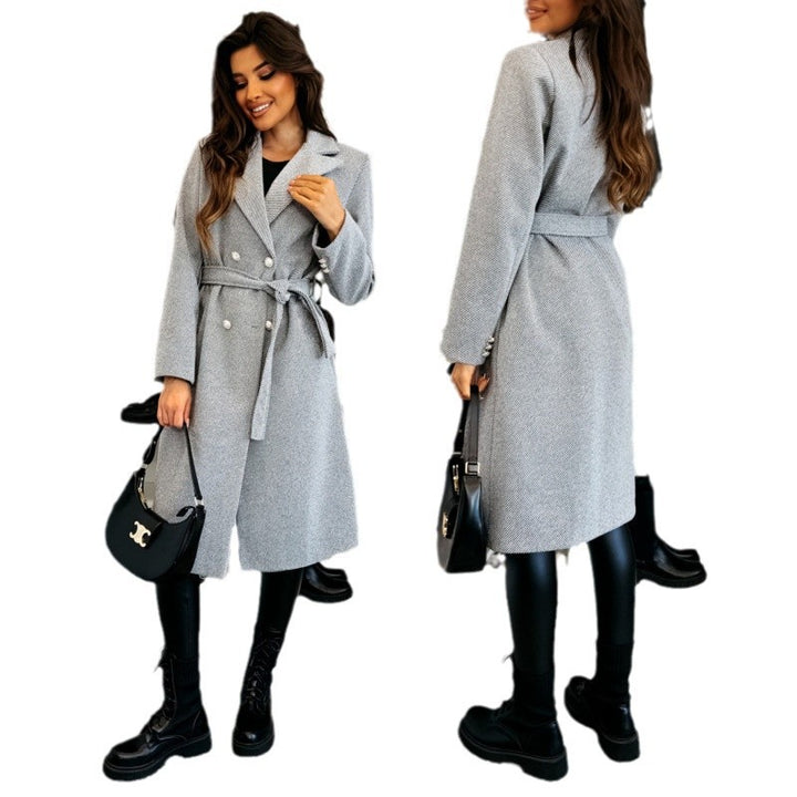 Damen Eleganter Trenchcoat mit asymmetrischem Schnitt und Gürtel Drune