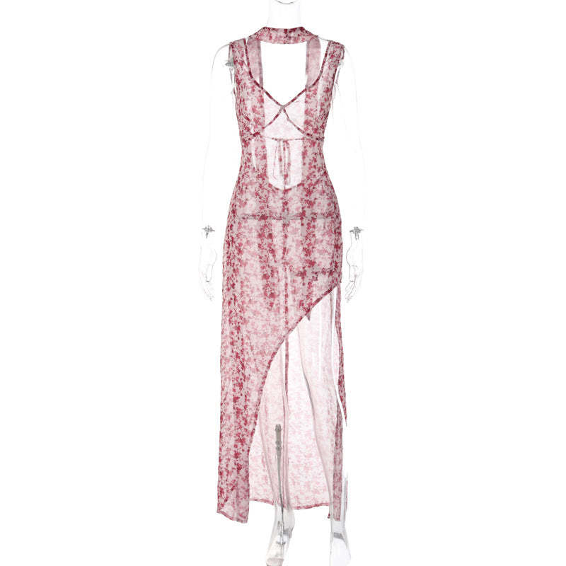 Damen Floral Maxi-Strandkleid mit attraktiven Schlitzdetails und Rückenband Drune