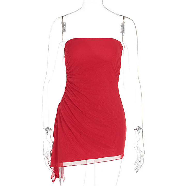 Damen Off-Shoulder Mini-Kleid mit asymmetrischem Saum und Raffung Drune