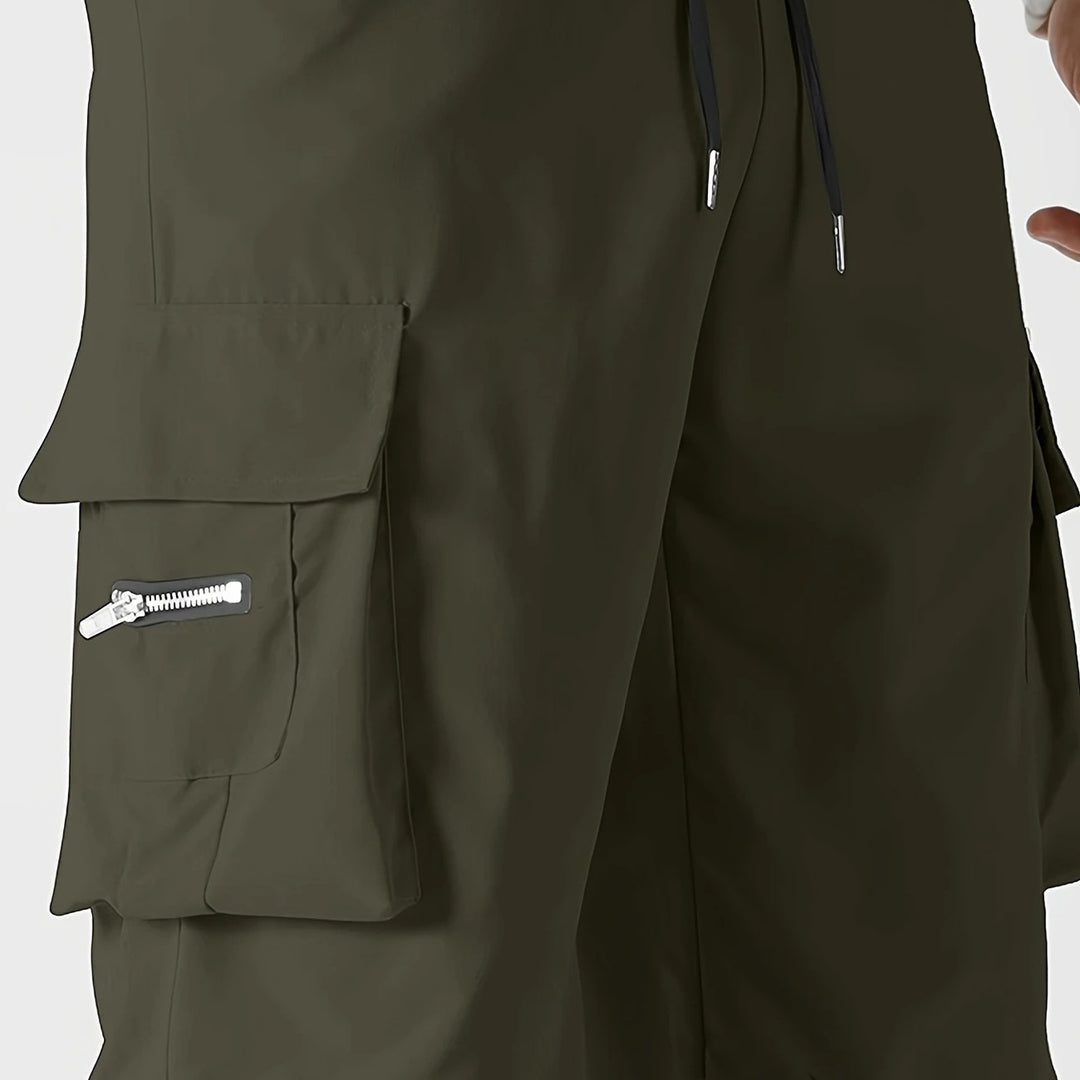 Herren Relaxed Cargo-Hose mit Tunnelzugbund, großen Klapp‑Utilitytaschen und geradem Bein Drune