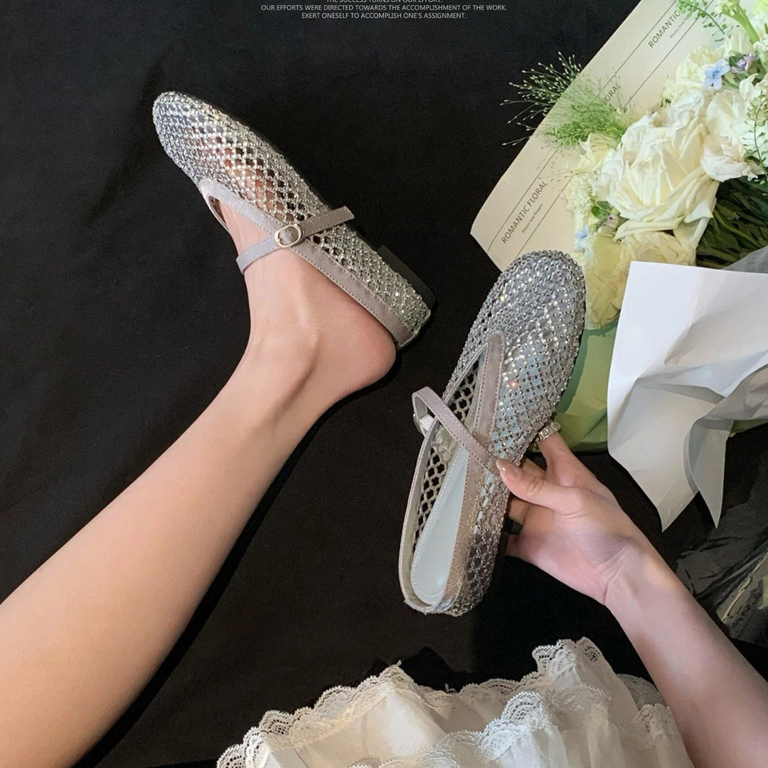 Damen eleganten Ballerinas mit modischem Netzdesign und funkelnden Details Drune