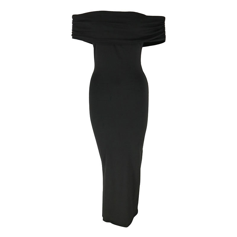 Damen Off-Shoulder Maxikleid mit raffinierten Rüschendetails Drune