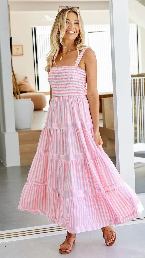 Damen Maxikleid mit feinen Streifen und elastischem Oberteil Drune