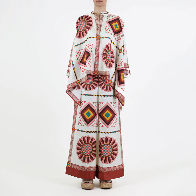 Damen Florales Kaftan-Oberteil mit Knopfdetail Drune