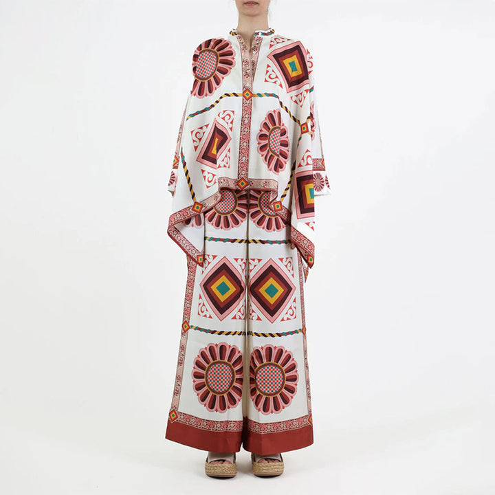 Damen Florales Kaftan-Oberteil mit Knopfdetail Drune