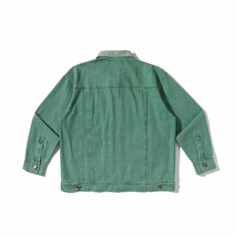 Unisex Kastenförmige Overshirt‑Jacke aus gewaschenem Denim mit Frontreißverschluss und Mehrfachtaschen Drune