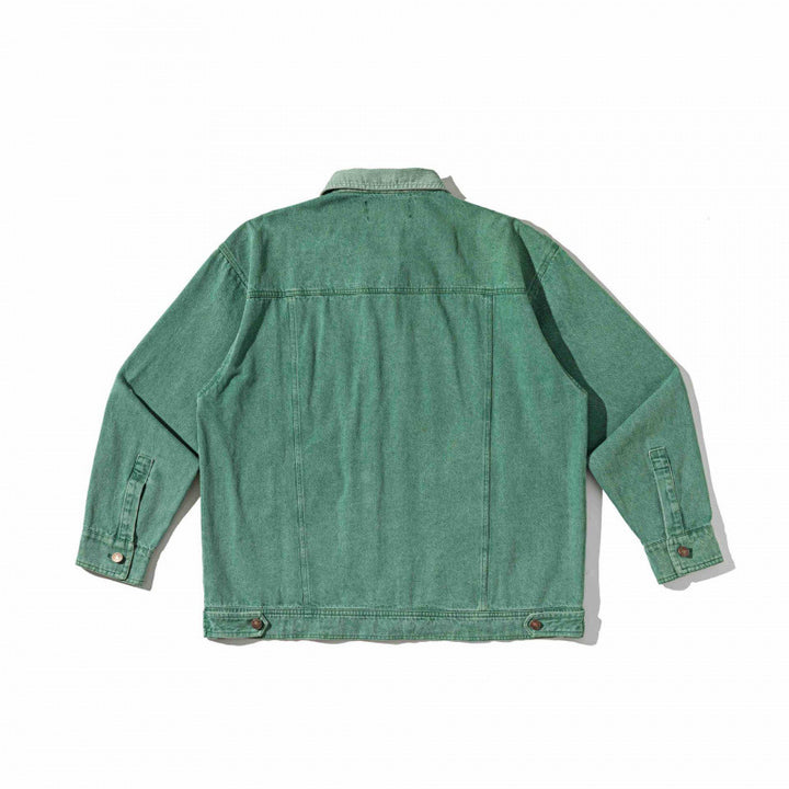 Unisex Kastenförmige Overshirt‑Jacke aus gewaschenem Denim mit Frontreißverschluss und Mehrfachtaschen Drune